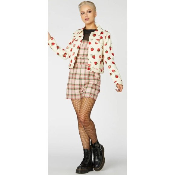 Dangerfield Dolls Kill Strawberry Drill Print Denim Jacket Trucker Coat sz 10 - Picture 4 of 11